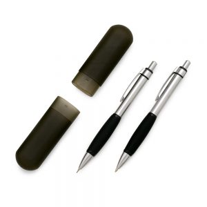 ccn0116 Conjunto caneta e lapiseira em metal com detalhe preto