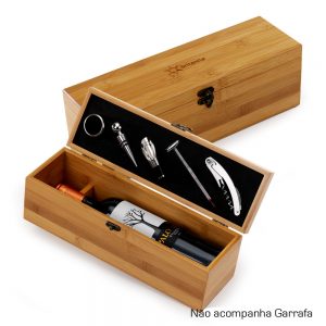 Caixa de bambu com kit vinho vin6093